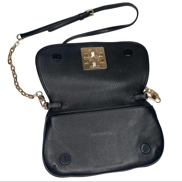 Tory Burch Britten Crossbody Bag Leather Black Convertible Clutch - Picture 2 of 10